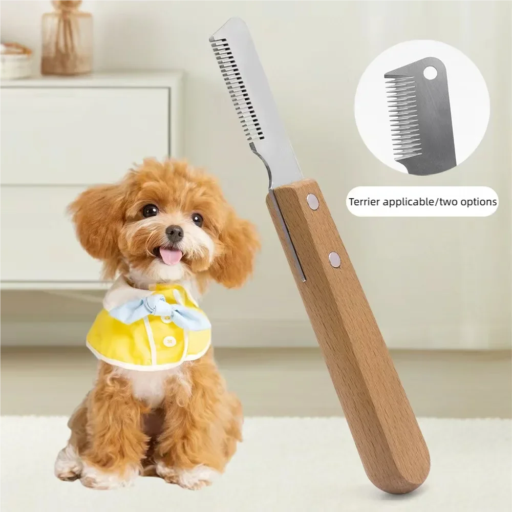 Pet Hair Removal Knife Professional Dog Comb Stainless Wooden Handle Stripping Knife Pet Hair Remover Grooming Brushes