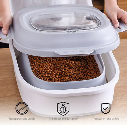 Collapsible Dry Cat Food Box 20-30LB Foldable Cat Food Bucket Large Capacity Flour Multigrain Rice Barrel Box with Lid &amp; Wheels