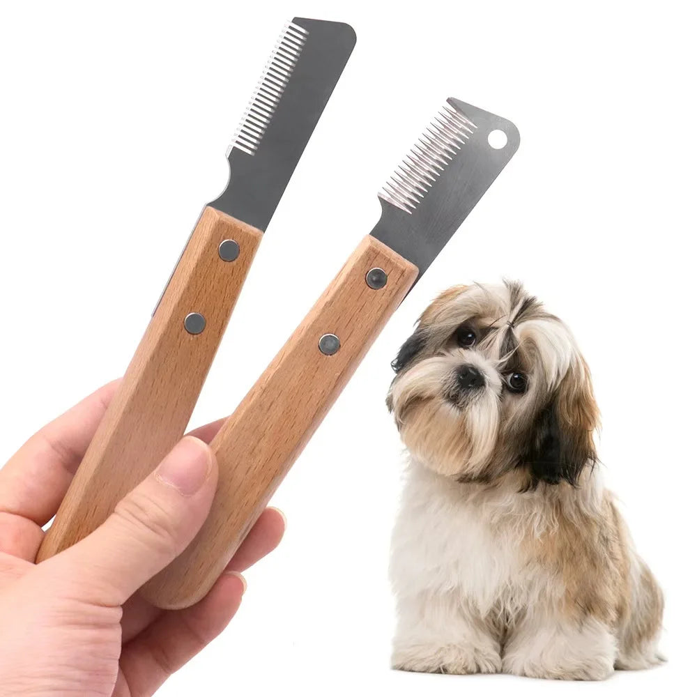 Pet Hair Removal Knife Professional Dog Comb Stainless Wooden Handle Stripping Knife Pet Hair Remover Grooming Brushes