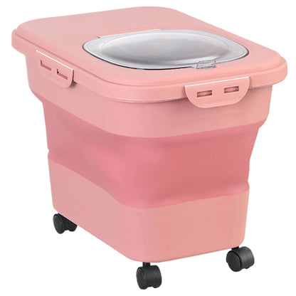 Collapsible Dry Cat Food Box 20-30LB Foldable Cat Food Bucket Large Capacity Flour Multigrain Rice Barrel Box with Lid &amp; Wheels