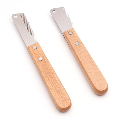 Pet Hair Removal Knife Professional Dog Comb Stainless Wooden Handle Stripping Knife Pet Hair Remover Grooming Brushes