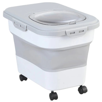 Collapsible Dry Cat Food Box 20-30LB Foldable Cat Food Bucket Large Capacity Flour Multigrain Rice Barrel Box with Lid &amp; Wheels