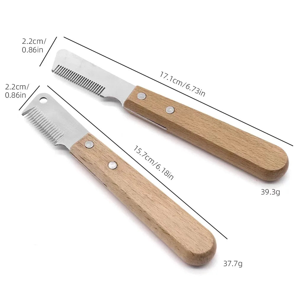 Pet Hair Removal Knife Professional Dog Comb Stainless Wooden Handle Stripping Knife Pet Hair Remover Grooming Brushes