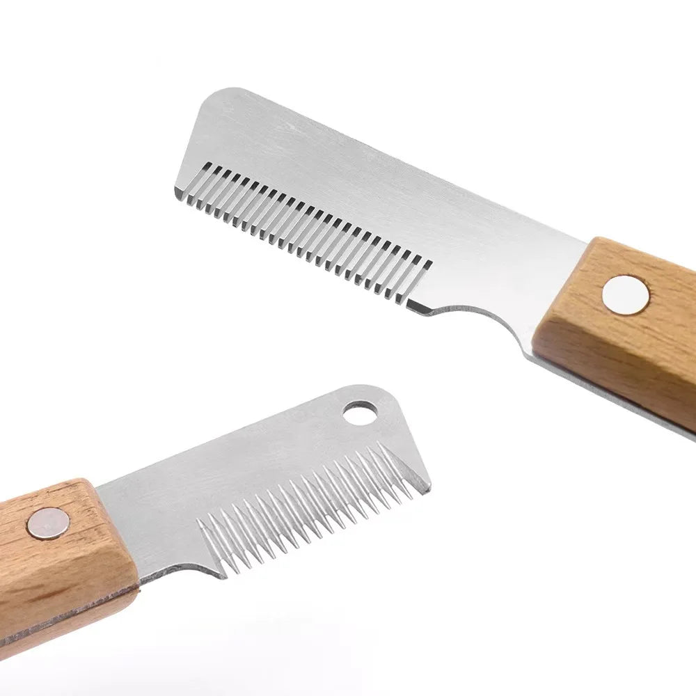 Pet Hair Removal Knife Professional Dog Comb Stainless Wooden Handle Stripping Knife Pet Hair Remover Grooming Brushes