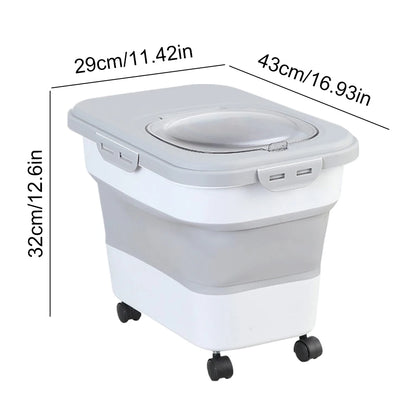 Collapsible Dry Cat Food Box 20-30LB Foldable Cat Food Bucket Large Capacity Flour Multigrain Rice Barrel Box with Lid &amp; Wheels