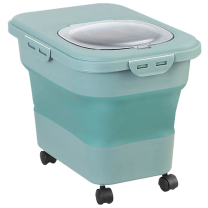 Collapsible Dry Cat Food Box 20-30LB Foldable Cat Food Bucket Large Capacity Flour Multigrain Rice Barrel Box with Lid &amp; Wheels