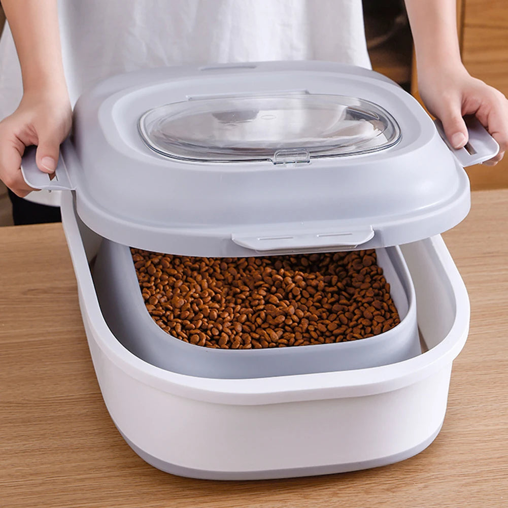 Collapsible Dry Cat Food Box 20-30LB Foldable Cat Food Bucket Large Capacity Flour Multigrain Rice Barrel Box with Lid &amp; Wheels